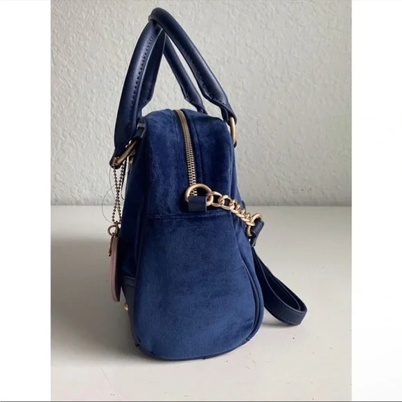 Juicy Couture Retro Vibe Satchel Regal Blue Velvet Velour Crossbody Bag NWT $99